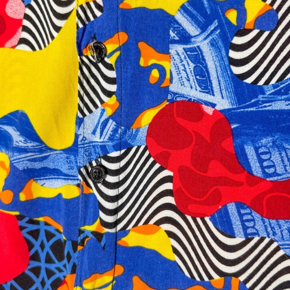 Reason‎ Crazy Wavy Short Sleeve Woven Top Mens XL Multi Dollar Abstract Print - Picture 4 of 8